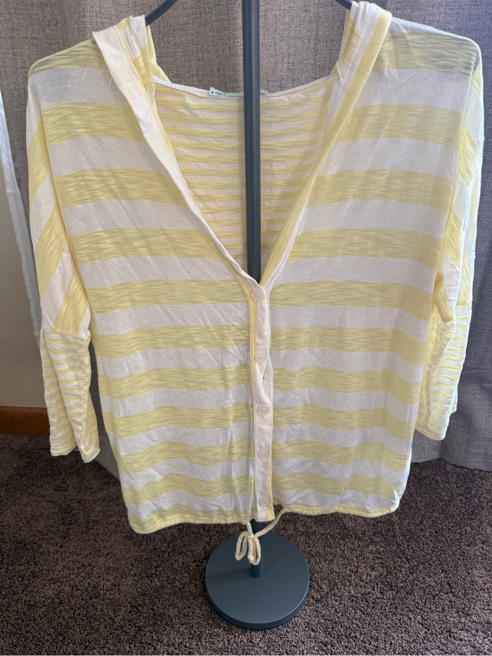 Maurices Yellow and White Hooded Striped 3/4 Sleeve Shirt